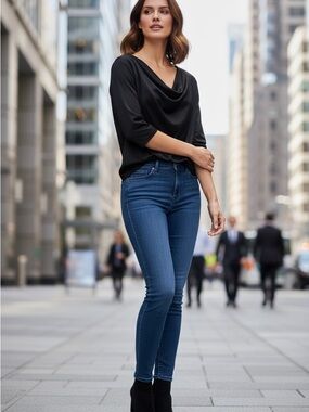 Tahari Black Draped Neck Blouse
